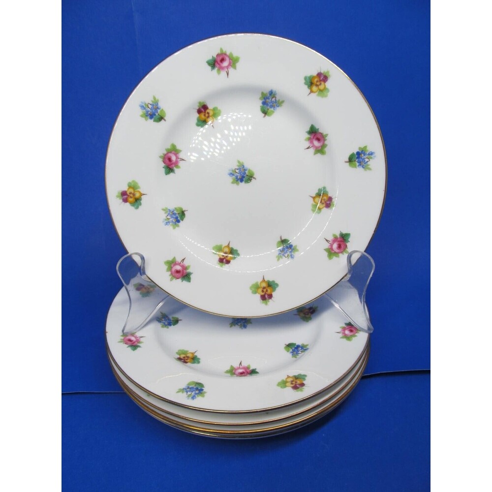 Minton Roses Pansies Forget me nots Gold Trim Bread Plates  Bundle of 6